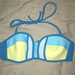 Blue Bandeau bikini top.